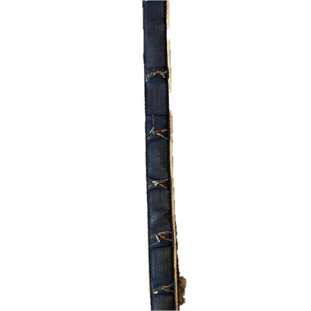 Vintage Embroidered Golfer Surcingle Belt Navy Cream Canvas Leather Size 40